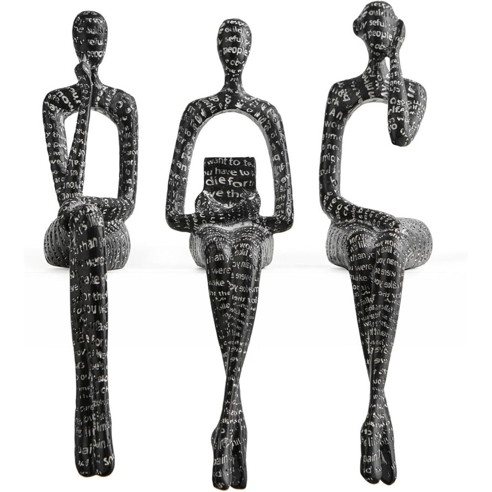 Modern Abstract Art Figurines Black Thinker Sculpture for Bookshelf Desk